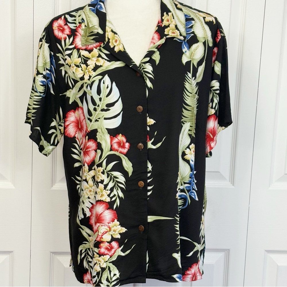 Hibiscus Collection Hawaii Y2K Black Multi Floral Button Down Shirt XL